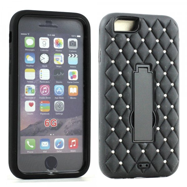 Wholesale Apple iPhone 6 4.7 Diamond Armor Hybrid w Screen and Stand (Black)